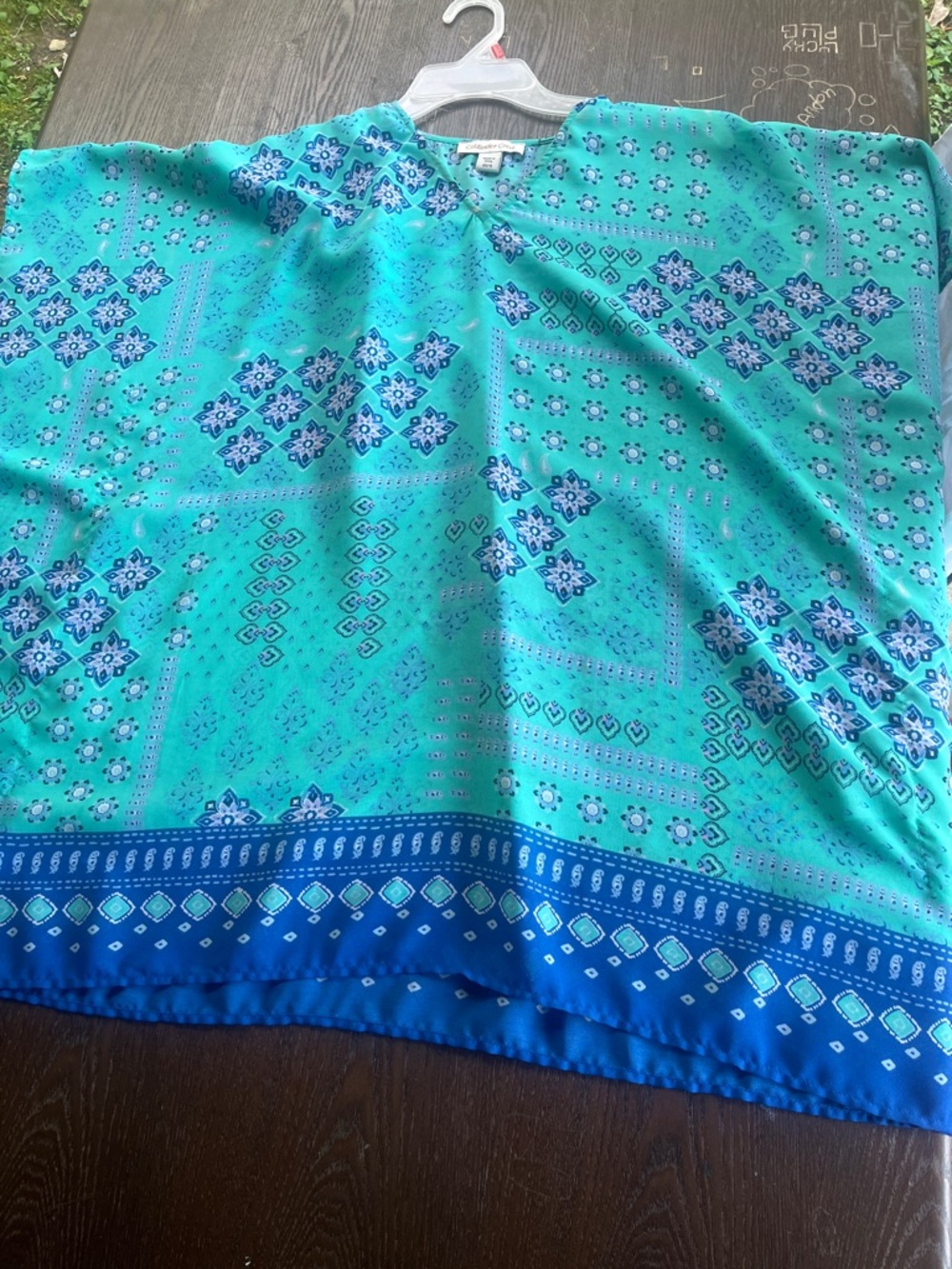 Coldwater Creek Teal Floral V-Neck Top